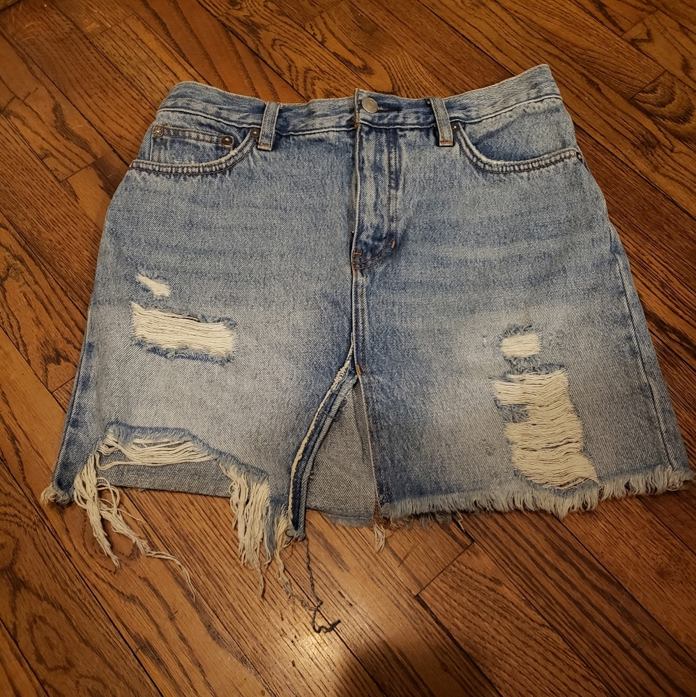 Free People Distressed Denim Skirt